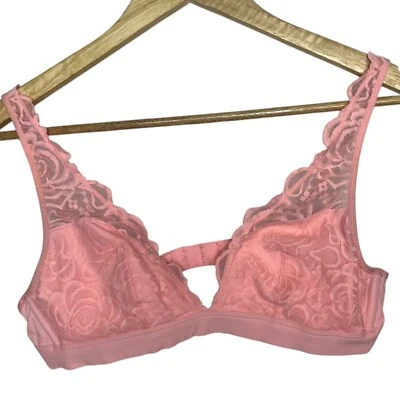Victoria's Secret Pink Women's Medium Bralette Lace Plunge Pink Floral Feminine - Image 1 of 4