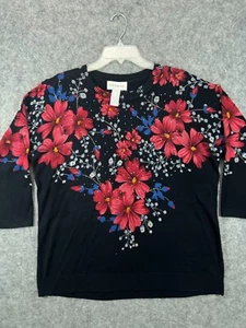 CD Daniels Shirt Womens 1X X Black Floral Rhinestones Top Blouse Casual Ladies - Picture 1 of 11
