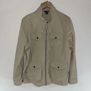 Eddie Bauer Mens Size XXL Beige Khaki Nylon Windbreaker Jacket Zip Up - Picture 1 of 4