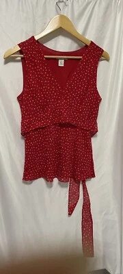 Blusa Harold's Roja 100% Seda Lunares Sin Mangas Mujer Cintura Imperio Fluida 6 Foto 1 de 4