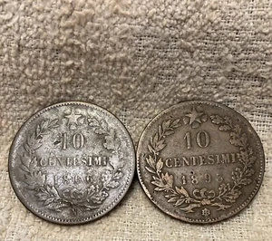 1866 & 1893 ITALY 10 CENTESIMI Coins Circulated - Picture 1 of 2