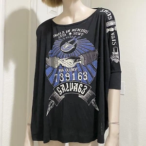 Salvage Black Omnia In Numeris Sita Sunt Women’s Graphic Dolman Oversized Tee S - Picture 1 of 12