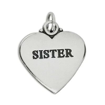 Pingente Berloque Irmã Dupla Face Coração 925 Prata Esterlina Maciça FEITO NOS EUA - Imagem 1 de 4