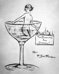 The Beautiful and Damned Sketch Print Zelda Fitzgerald 1944 Flapper in Cocktail - Picture 1 of 2