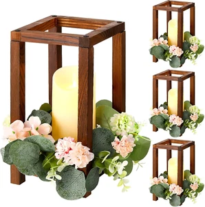 12 Stück Holz Laterne Mittelstücke für Hochzeit Rustikal Hochzeit Tischdeko - Bild 1 von 7