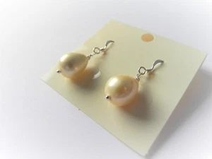 Boucles d'oreilles argent sterling goutte perle coquille de citron - Photo 1/2
