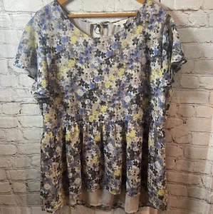 Top Babydoll Lucky Brand 2X Semi Transparente Forrado Floral Fluido Cottagecore Femenino - Imagen 1 de 10