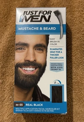 Paquete de 2 cepillos fáciles Just For Men color bigote y barba negro real M-55 Foto 1 de 3