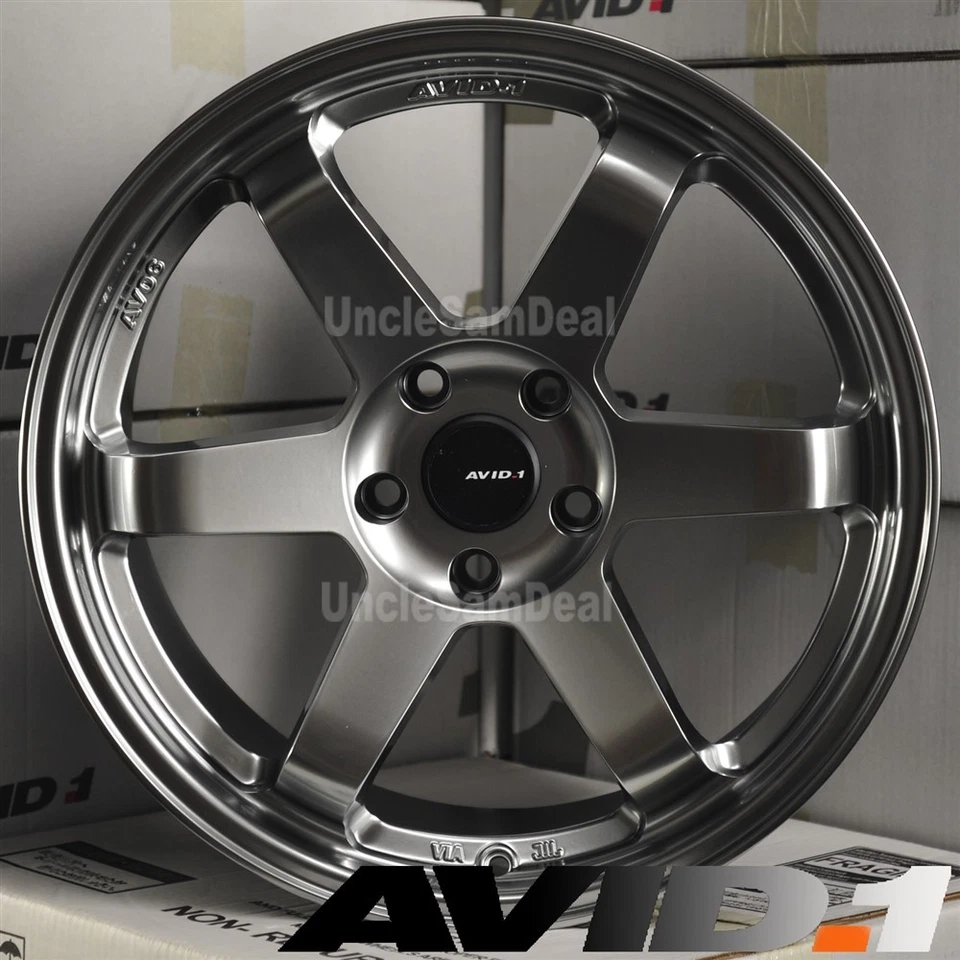 JUEGO DE 4 RUEDAS DEPORTIVAS 18" 18X8 5X114.3 +35 AVID.1 AV-06 HYPER BLACK 6 RADIOS Foto 1 de 4