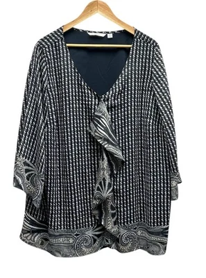 Isaac Mizrahi живой 3 X черный пейсли оборки эластичной блузка на пуговицах Топ - Изображение 1 из 4