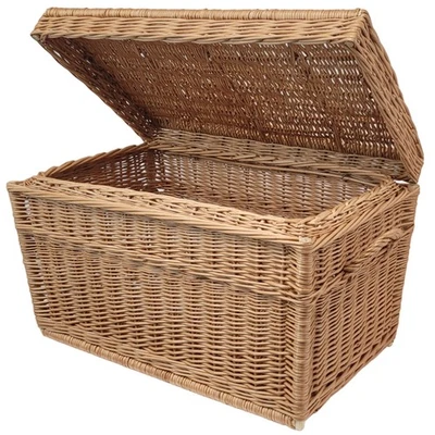 WEECO Coffre en osier 80cm avec couvercle. Grand coffre en osier fait à la main