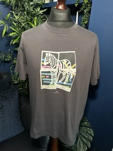 PS Paul Smith T-Shirt Zebra Print Logo Charcoal Grey Mens 2XL Terraces Casuals - Picture 1 of 3
