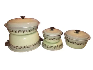 Juego de 8 sartenes/ollas de cocina esmaltadas margaritas de colección utensilios de cocina aguacate verde años 60 70 - Imagen 1 de 18