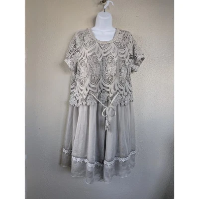 Pretty Angel Women's Dress XL Gray Lace Boho Fairy Whimsical Artsy Romantic Silk - Image 1 of 4
