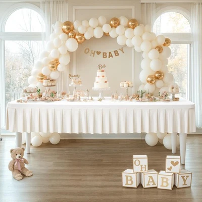 8ft Ivory Tablecloth Rectangle Stretch Fitted - Ruffle Pleated Table Skirt No... - Image 1 of 4