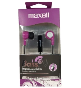 Maxell Bass 13 Earbuds with Mic Purple Enhanced Bass Experience, Extra Ear Tips  - Picture 1 of 4