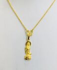24K Solid Yellow Gold Cable Cuban Chain Necklace & Kuan Yin Pendant 8.92GM18Inc