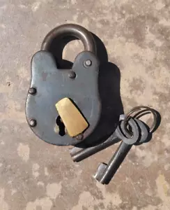 Serratura in ferro resistente dall'aspetto antico con chiavi - Lucchetto Jailer in ferro 3" con chiavi - Foto 1 di 7