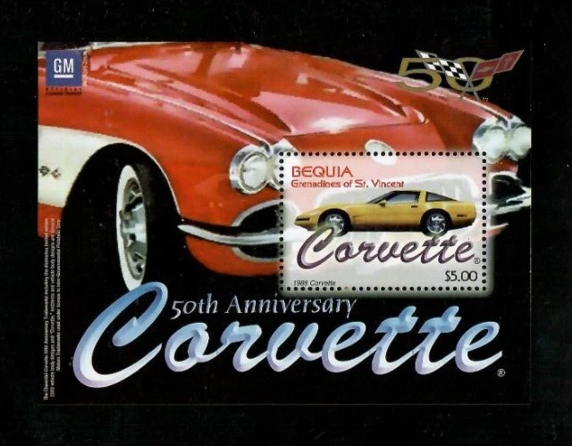 Bequia 2003 - Coches Corvette - Hoja de estampillas de recuerdo - Scott #320 - MNH Foto 1 de 1