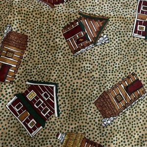 Tan Green Polka Dots Tossed Country Loghouse Cynthia Young 1.5 Yards - Picture 1 of 3
