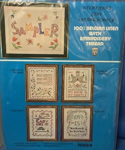 Vogart Crafts Sampler Stamped Belgian Linen Embroidery w/Thread #7062A NOS - Picture 1 of 4