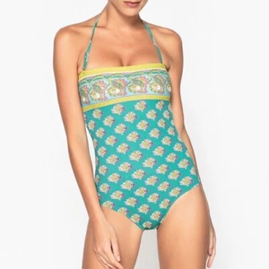 La Redoute Tribal Printed Swimsuit Print On Green Background GEL548 - Picture 1 of 4