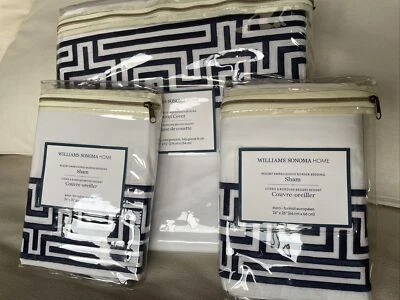 Williams Sonoma Greek Key Regent Embroidered KING Duvet 2 EURO Sham NavyBlue S9 - Image 1 of 4