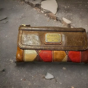 Fossil EMORY Wallet Long Live Vintage 1954 Lamb Leather Multicolor Patchwork - Picture 1 of 4