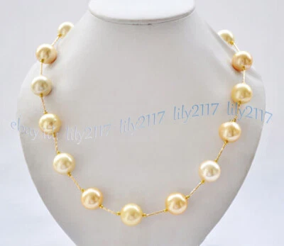 Collar de cuentas redondas de perlas concha de mar del Sur amarillo dorado de 8/10/12/14 mm 14-36 pulgadas Foto 1 de 4