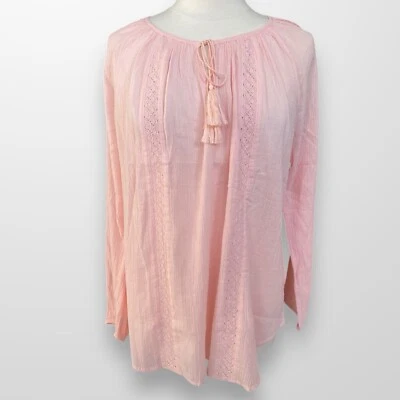 Chaps Mujer Talla Grande Top Camisa Rosa Gauzy Ligera Manga Larga Túnica NUEVO Foto 1 de 4