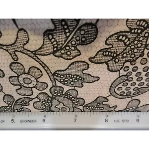 Pink & Black Cotton Fabric Light Pink Background w/ Black Lace Design 1+Yd Vtg - Picture 1 of 3