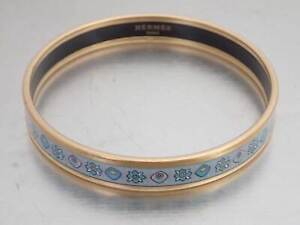 Auth HERMES Cloisonne Bangle Bracelet Gold/Blue Metal/Enamel - e53425i