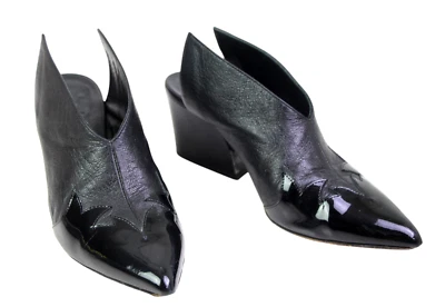 Sandálias Tibi PRETO COURO GENUÍNO SALTO MÉDIO DEDO APONTADO MULES SAPATOS Tamanho 38.5 - Imagem 1 de 4