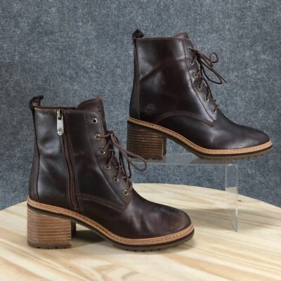 Timberland Boots Womens 7 Sienna Ankle Bootie Brown Leather Lace Up Block A24TW - Image 1 of 4
