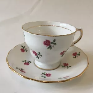 Taza de té Colclough Inglaterra platillo de porcelana de hueso rosa rojo rosas pequeñas borde dorado - Imagen 1 de 24
