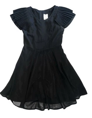 Vestido Ella Moss Niñas Negro Chifón Plisado Manga Acampanada Talla 10 Foto 1 de 4
