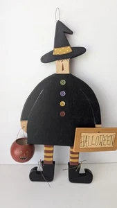 Wooden Halloween Witch wall hanging w/pumpkin 11" NEW  hand painted - Picture 1 of 9