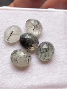 Faceted Black Rutile Quartz Gemstone Lot: 22.80 Carat, 5 Oval Stones - Picture 1 of 3