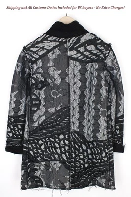 Desigual Black Helium Women's Coat 38 Gray Patterned Single-Breasted Long Sleeve - Image 1 of 4