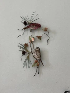 Vtg Bovano Of Cheshire Wall Art Purple Brown Finch Birds Copper Glass Enamel - Picture 1 of 8