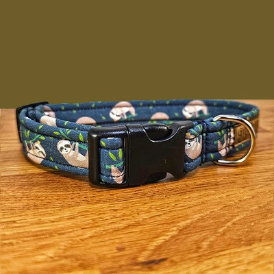 Dog Collar - Navy Sloth - Large - 12"-20" - Plastic Side Release - Adjustable - Image 1 of 2