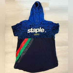 Staple Pigeon Short Sleeve Hoodie M Blue Pixel Logo Tee Streetwear - Picture 1 of 6