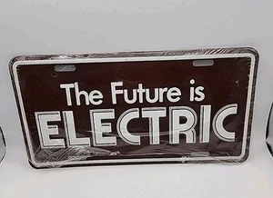 Vintage 70s 80s The Future is Electric Novelty License Plate EV Tesla Volt Rare - Picture 1 of 5