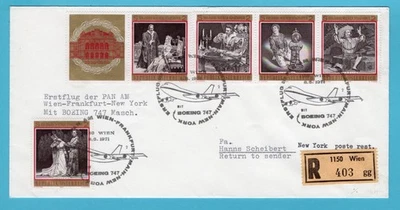 AUSTRIA R first flight cover PAN AM by Boeing 1971 Wien to New York - Image 1 of 2