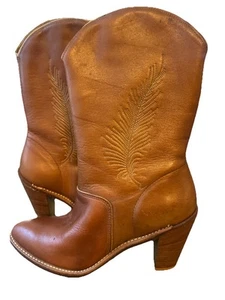 Womens Acme Brown leather Western cowboy Heel boot size 8 M 7116 Vintage - Picture 1 of 8
