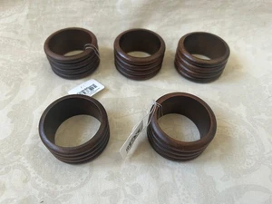 Crate & Barrel Set of 5 Shesham Ribbed Napkin Rings New - Picture 1 of 3