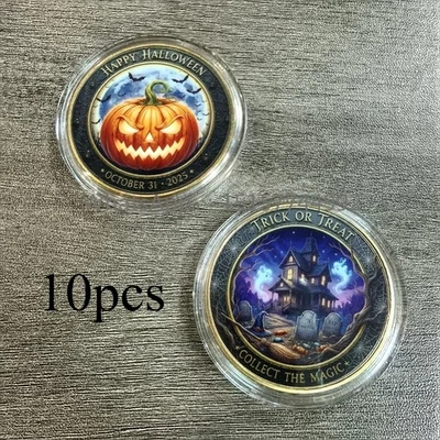 10 piezas Feliz Halloween Calabaza Oro Moneda Insignia truco o trato Regalo Colección Foto 1 de 3
