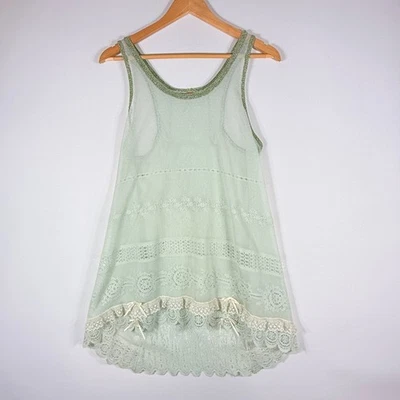 Camiseta sin mangas Free People para mujer grande de encaje verde boho chic coqueta flecos espalda Foto 1 de 4
