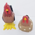 Pair of Carved Handmade Wooden Chicken Figures Rooster Hen Folk Art Country Deco