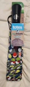 TOTES Umbrella Polka Dot Eco-Friendly 47" Coverage NEW - Picture 1 of 4